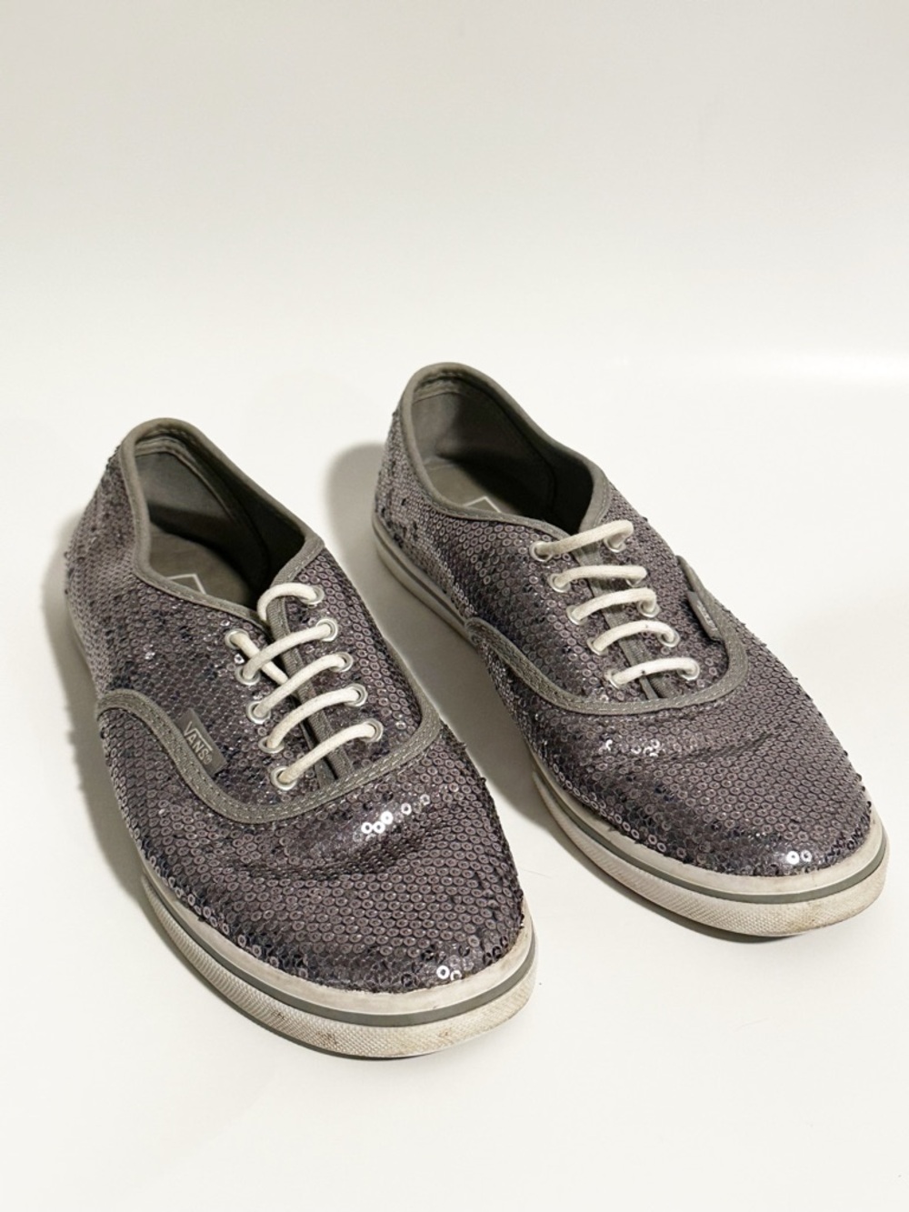 Vans Sequin Lace Up Sneakers Gray Low Top Classic Skate Shoes